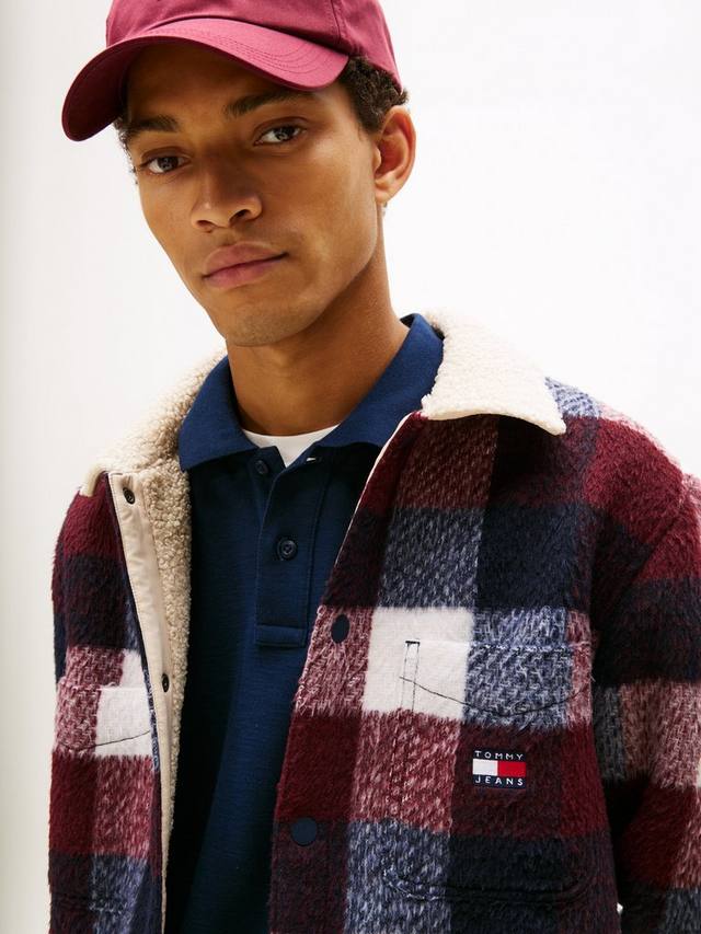 Томми Джинс клетчатая оверсайт рубашка с воротником тедди Tommy Hilfiger — фото 4