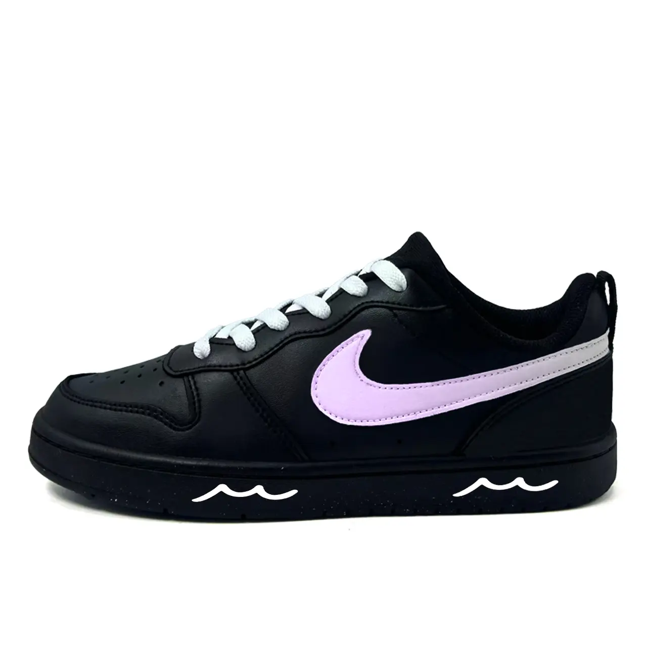 

Nike Черные скейтбордные кроссовки Court Borough Black Wave с фиолетовыми шнурками, противоскользящие и износостойкие, низкие, красные, для подростков