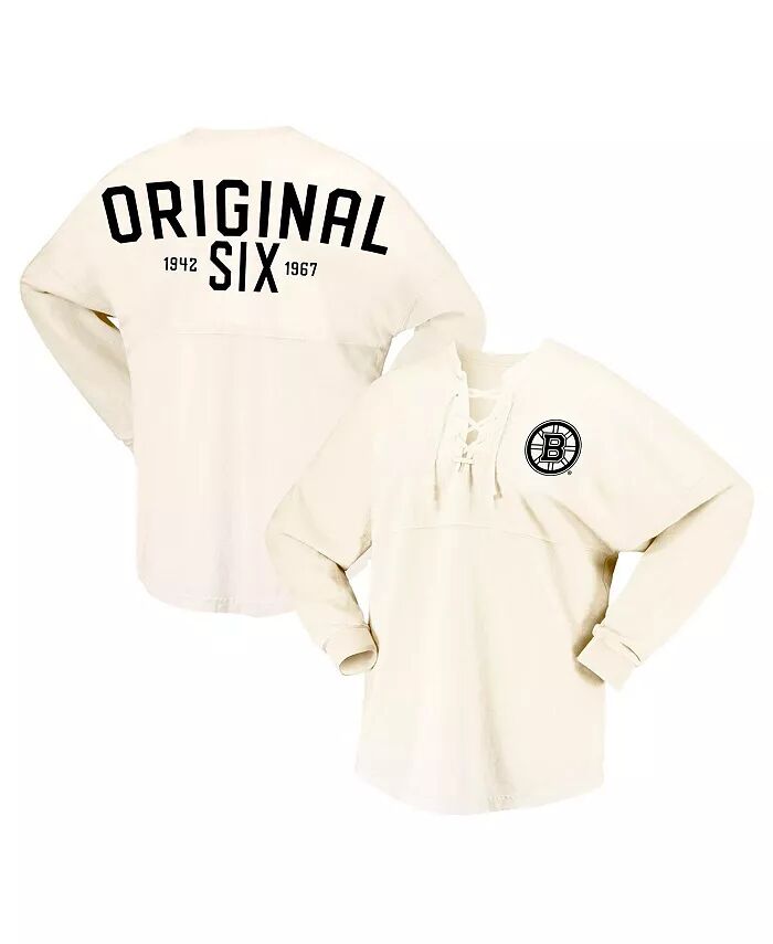 

Женская кремовая футболка Boston Bruins Original Six Lace-Up Spirit Jersey с длинным рукавом Fanatics