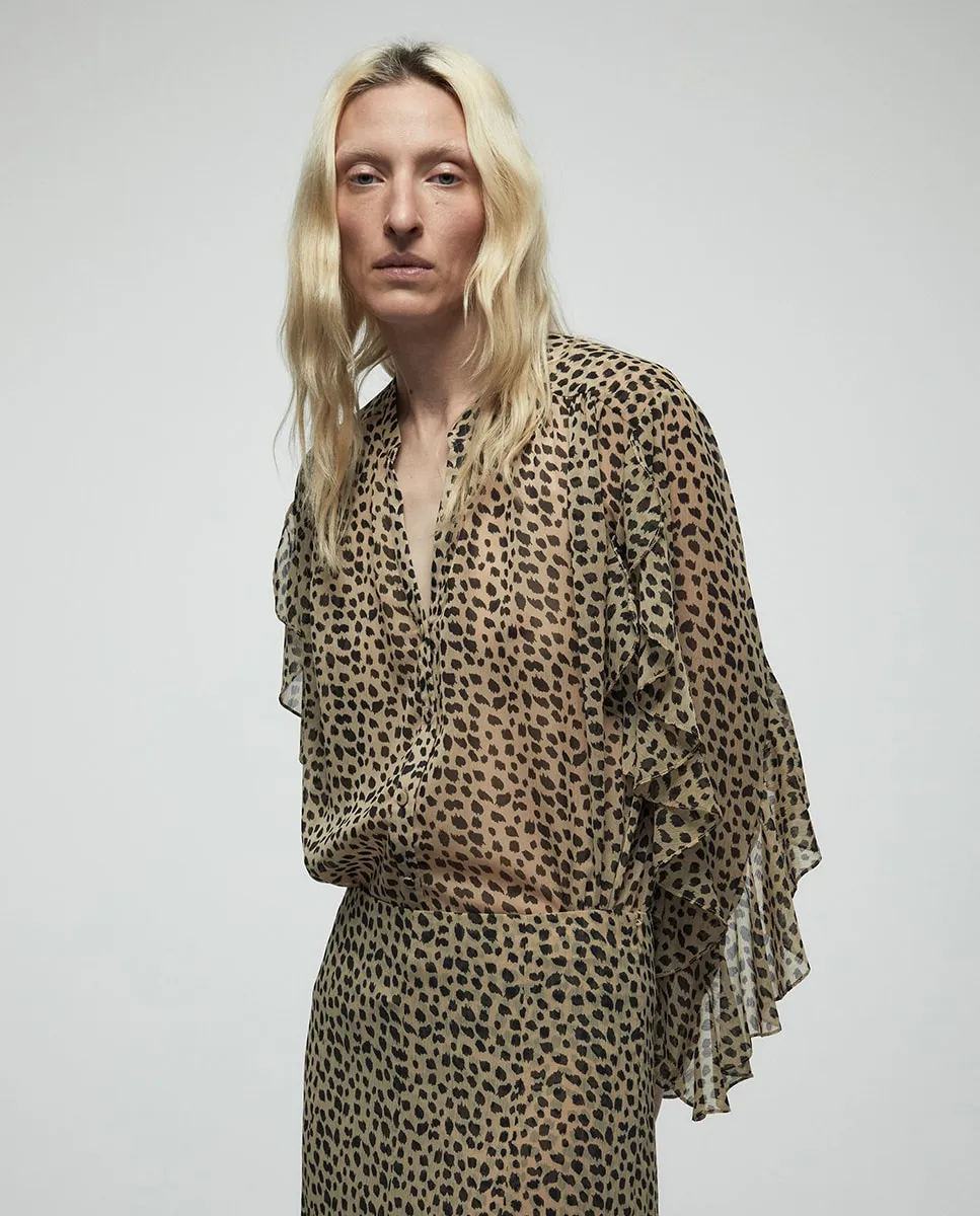 

Рубашка с рюшами и принтом Sfera, светло-бежевый