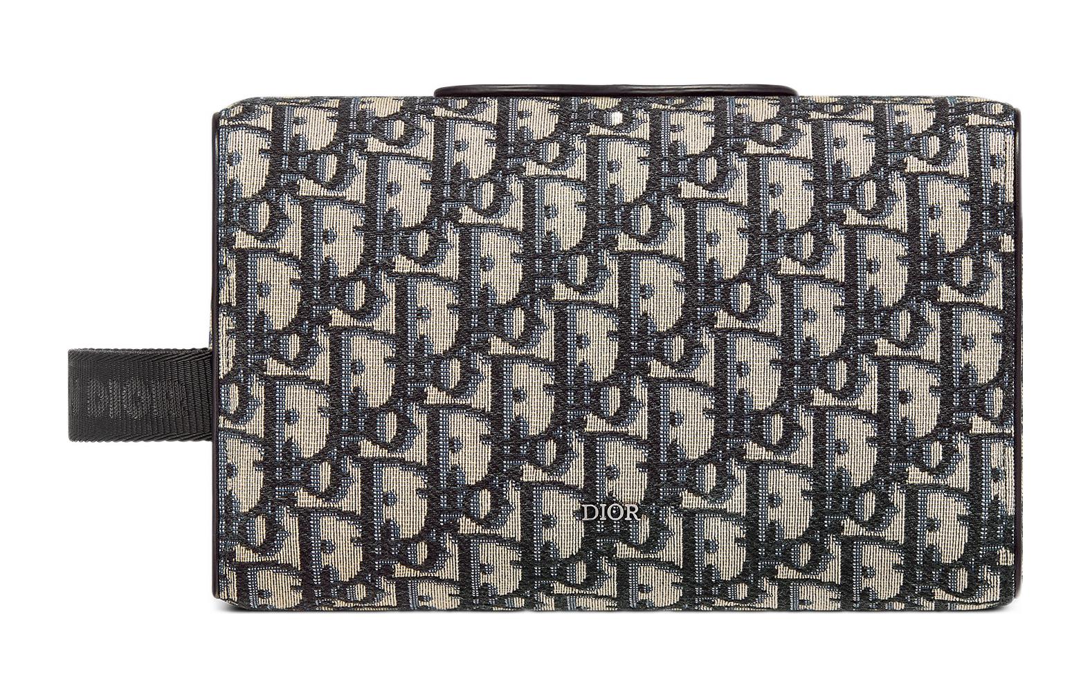

DIOR Сумка для макияжа, клатч, косметичка из жаккардовой ткани с принтом Lingot, мужская, бежево-черная