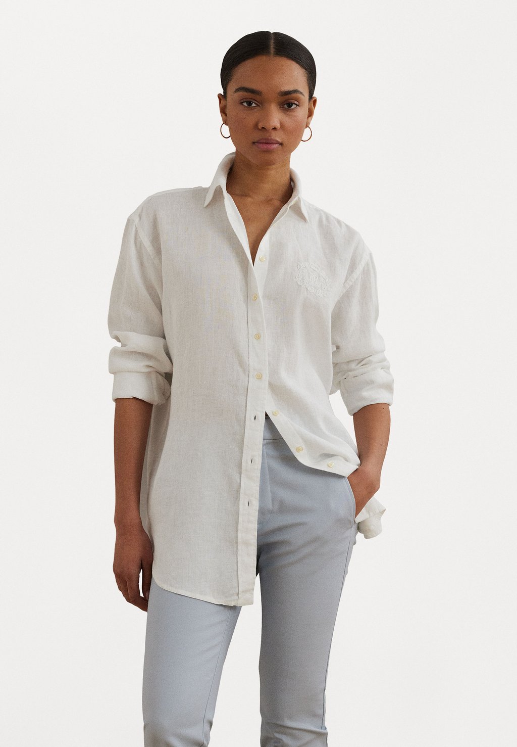 

Блузка на пуговицах OVERSIZE FLORAL LOGO LINEN SHIRT Lauren Ralph Lauren, белый