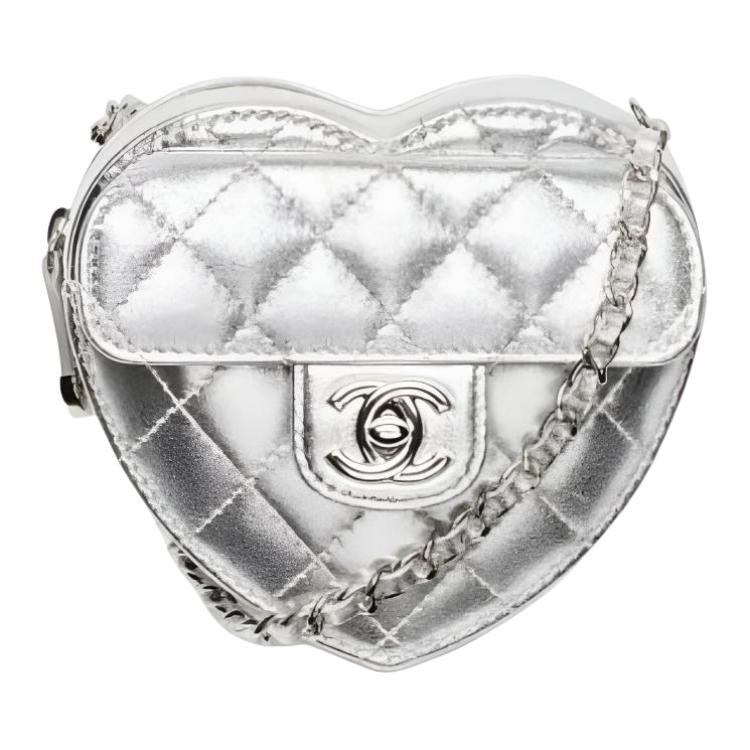 

CHANEL Серебряная женская мини-сумка из овчины через плечо