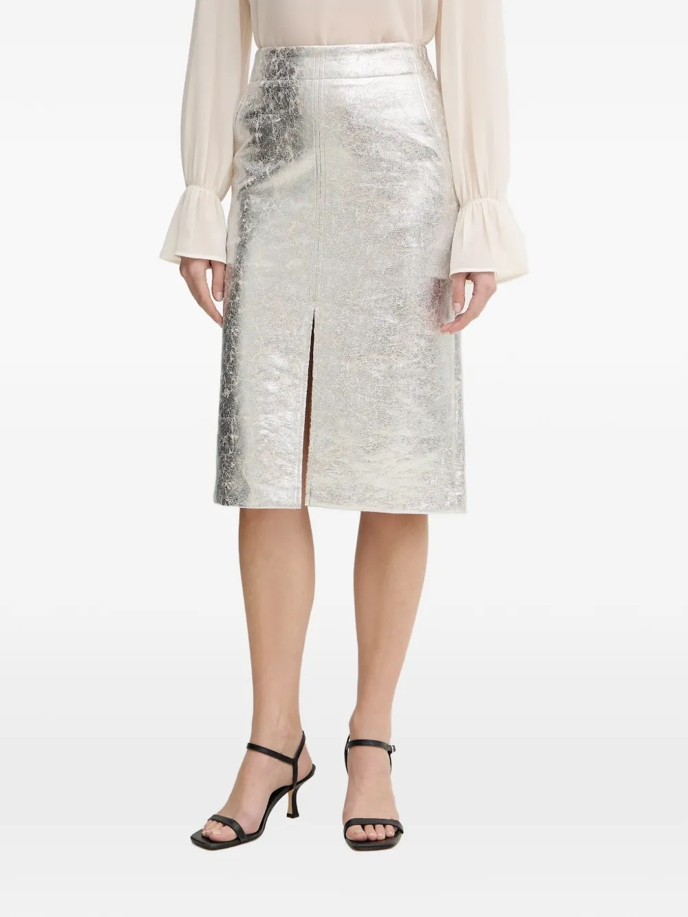 

Миди-юбка с разрезом спереди Oui, серебряный