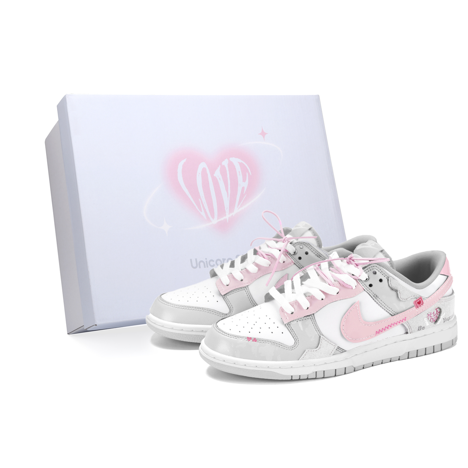 

Nike Кроссовки для скейтборда dunk unicorn устойчивые к истиранию нескользящие низкие серые розовые kids'