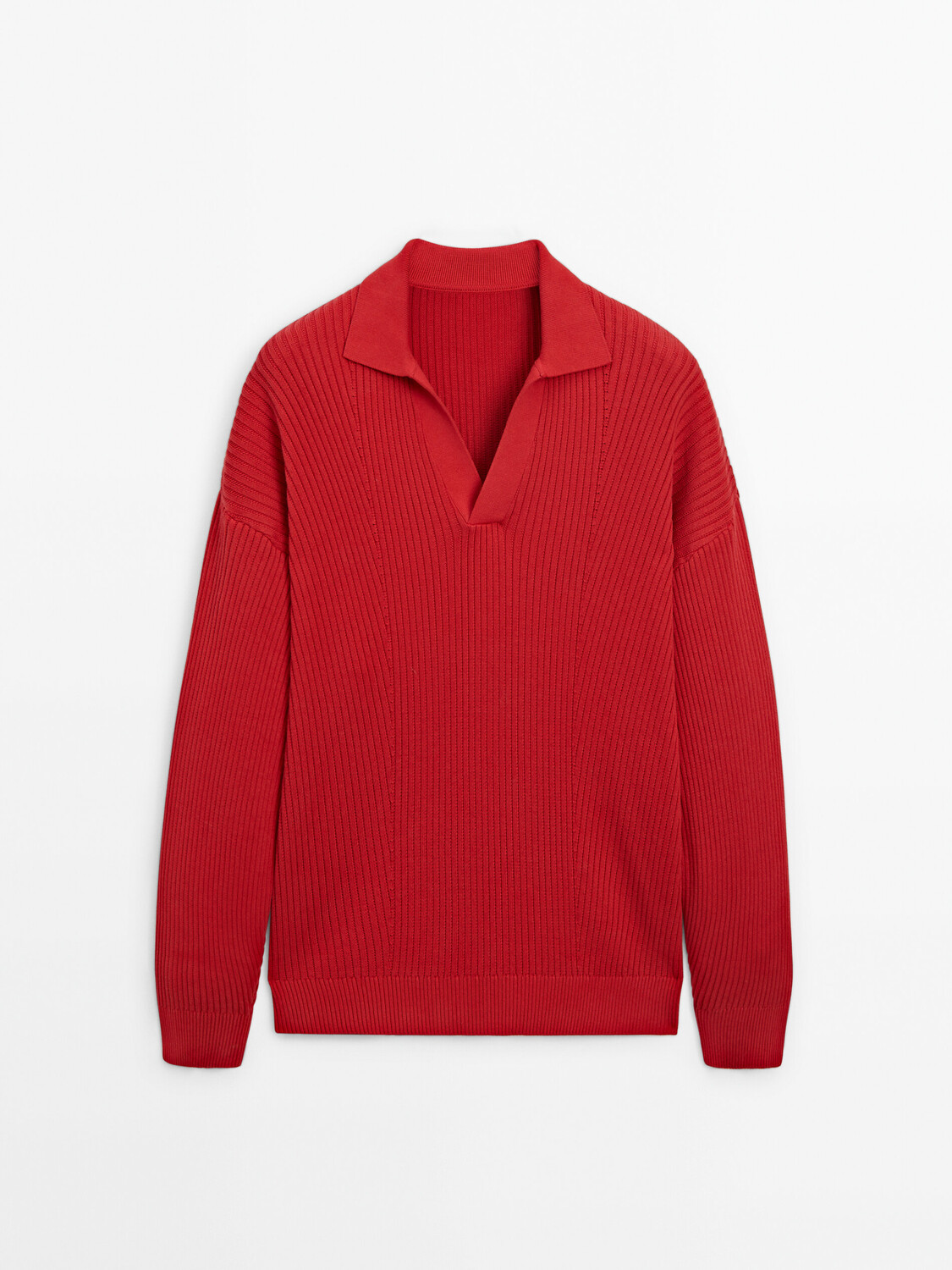

Свитер в рубчик с воротником-поло Massimo Dutti, красный