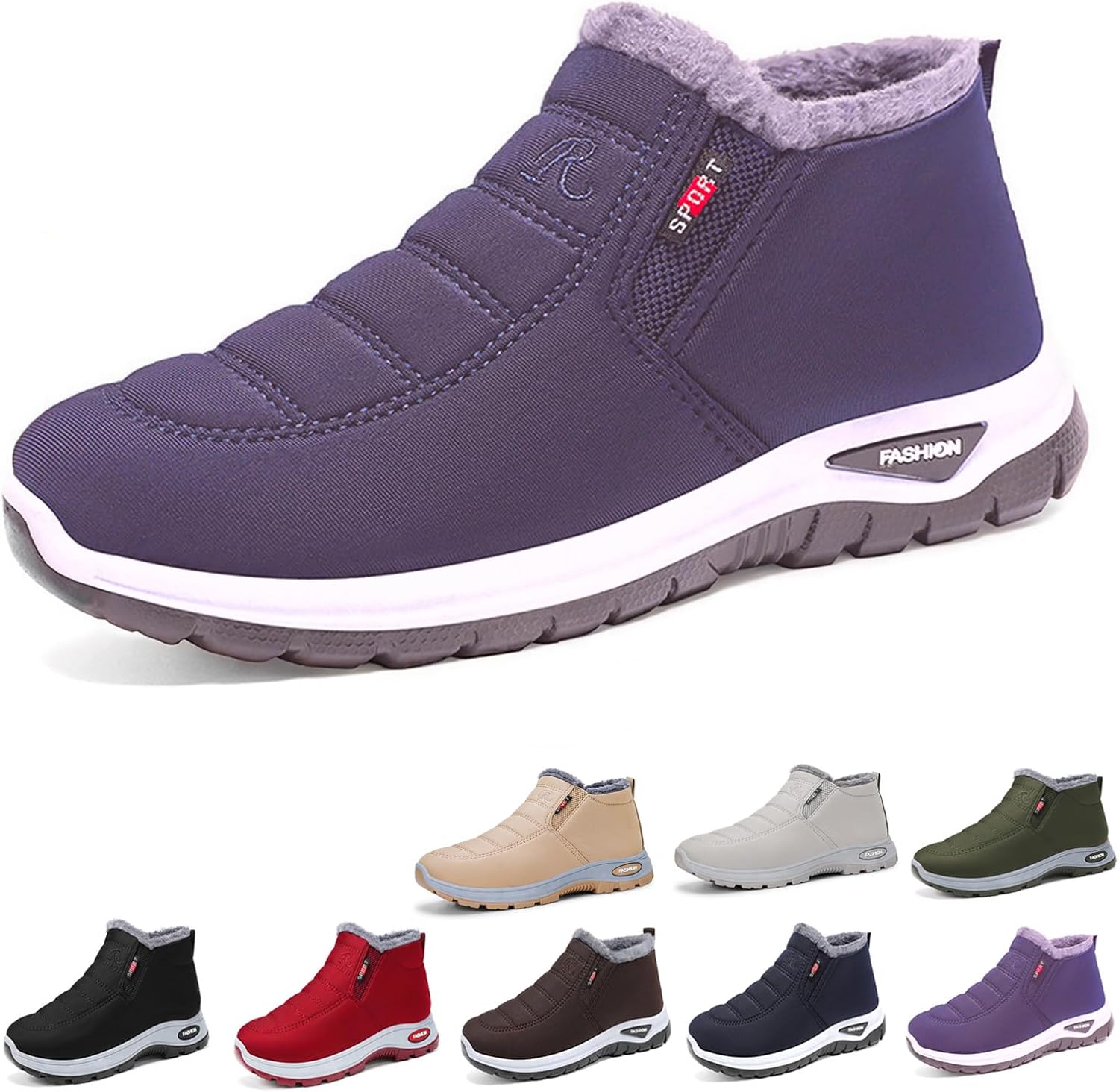 

Теплые ботинки для женщин и мужчин, ботильоны без шнурков, рождественские ботинки со снеговиками, пушистые, нескользящие, утепленные, с удобной подошвой Generic, фиолетовый