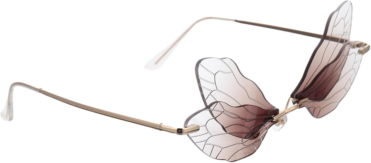 

1 пара солнцезащитных очков без оправы «Крылья стрекозы» для женщин. Уникальный дизайн, необычная форма, унисекс, идеально подходят для вечеринок и активного отдыха. Легкая и удобная оправа FOMIYES, Brown