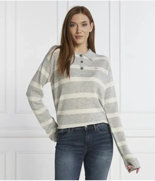 Мягкий шерстяной свитер поло-НК regular fit Tommy Hilfiger, серый — фото 3