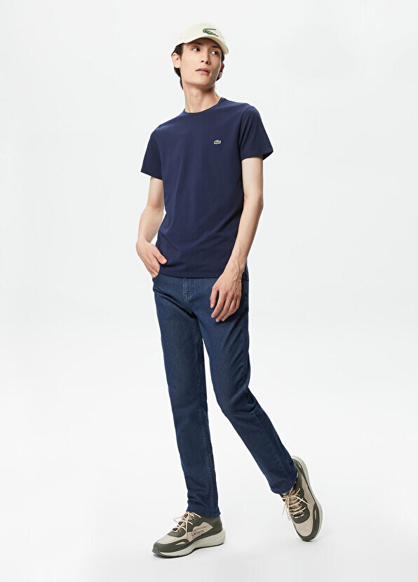 Мужская приталенная футболка с круглым вырезом темно-синего цвета Lacoste — фото 3