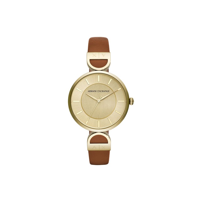 

ARMANI EXCHANGE Часы AE Quartz Movement Leather Strap Gold Dial Women's Watch