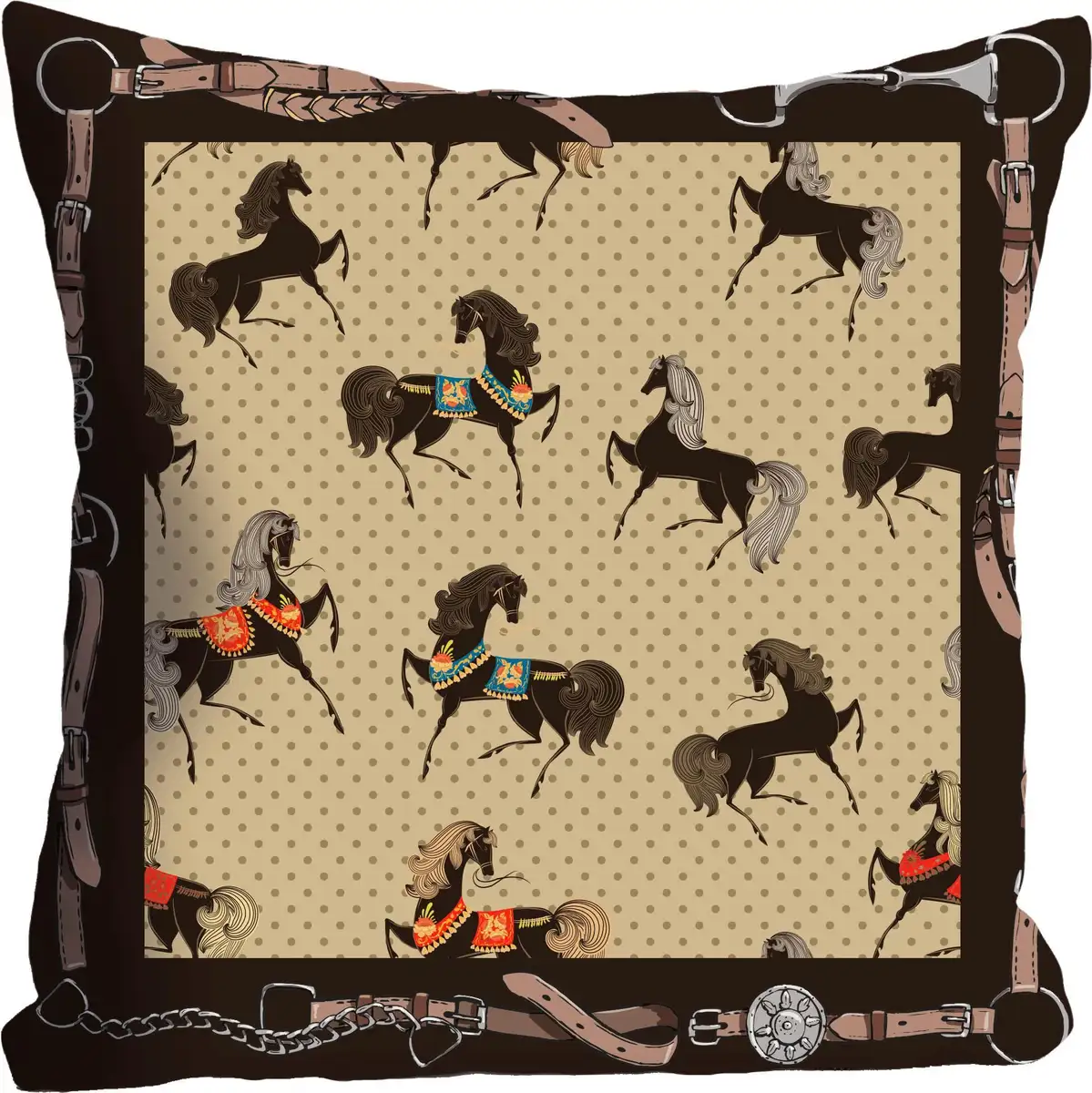

Декоративная подушка Queence "Лошади", чехол без наполнения, 1 шт 40х40 см, цвет bunt + bedruckt