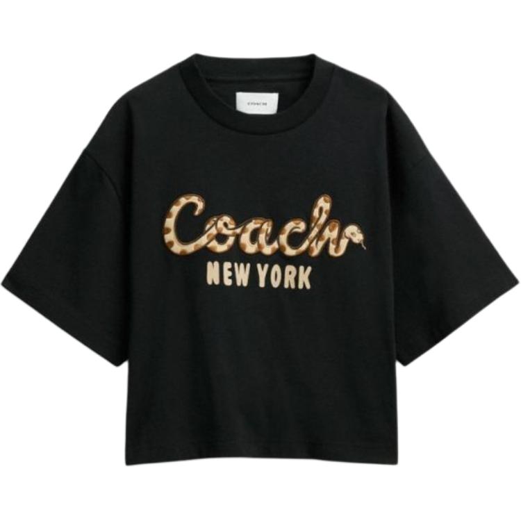 

COACH Футболка с рукавом дроп-шоулд женская черная, Черный, COACH Футболка с рукавом дроп-шоулд женская черная
