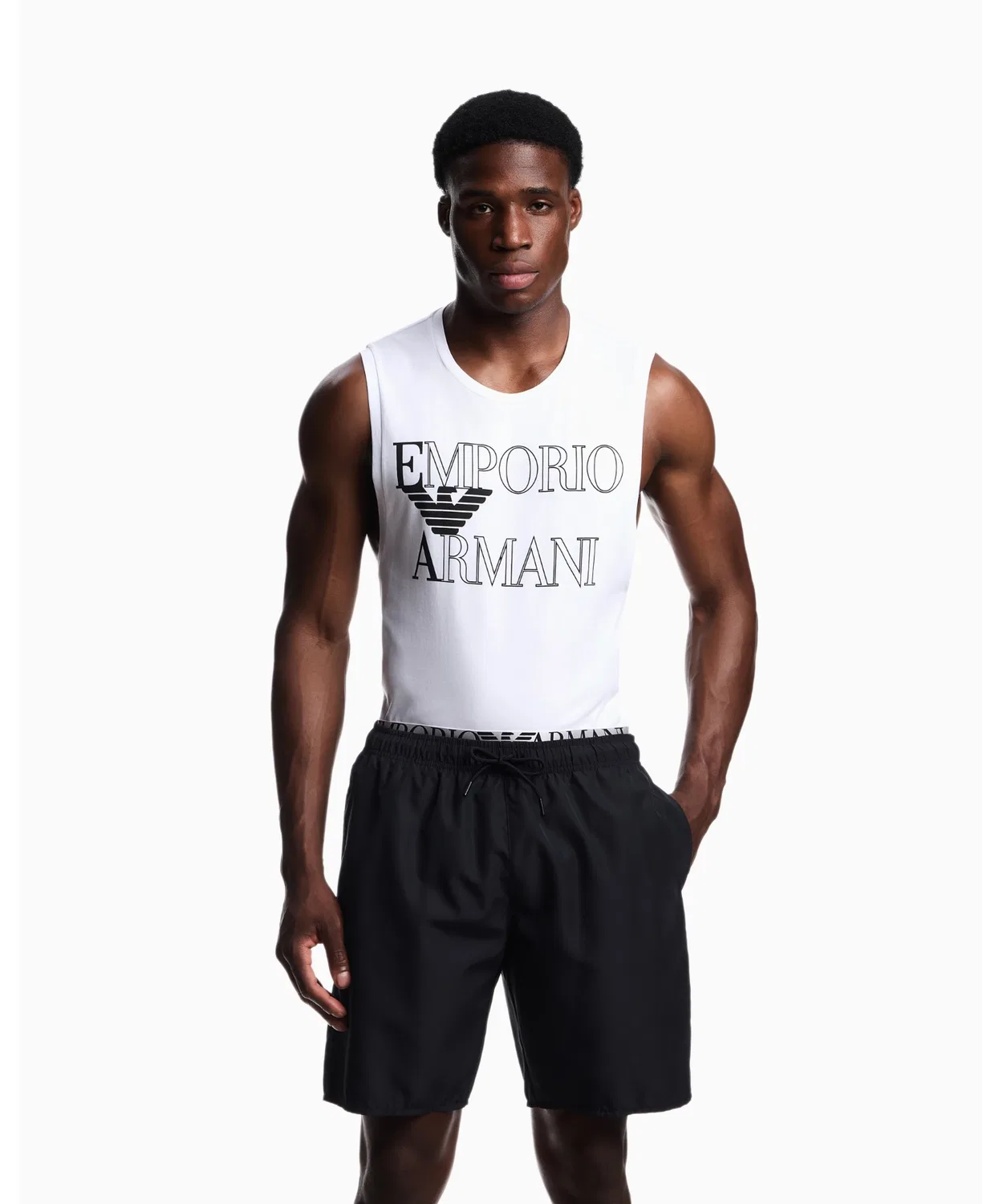 Шорты бой-шорты Emporio Armani ASV с логотипом на поясе, черные