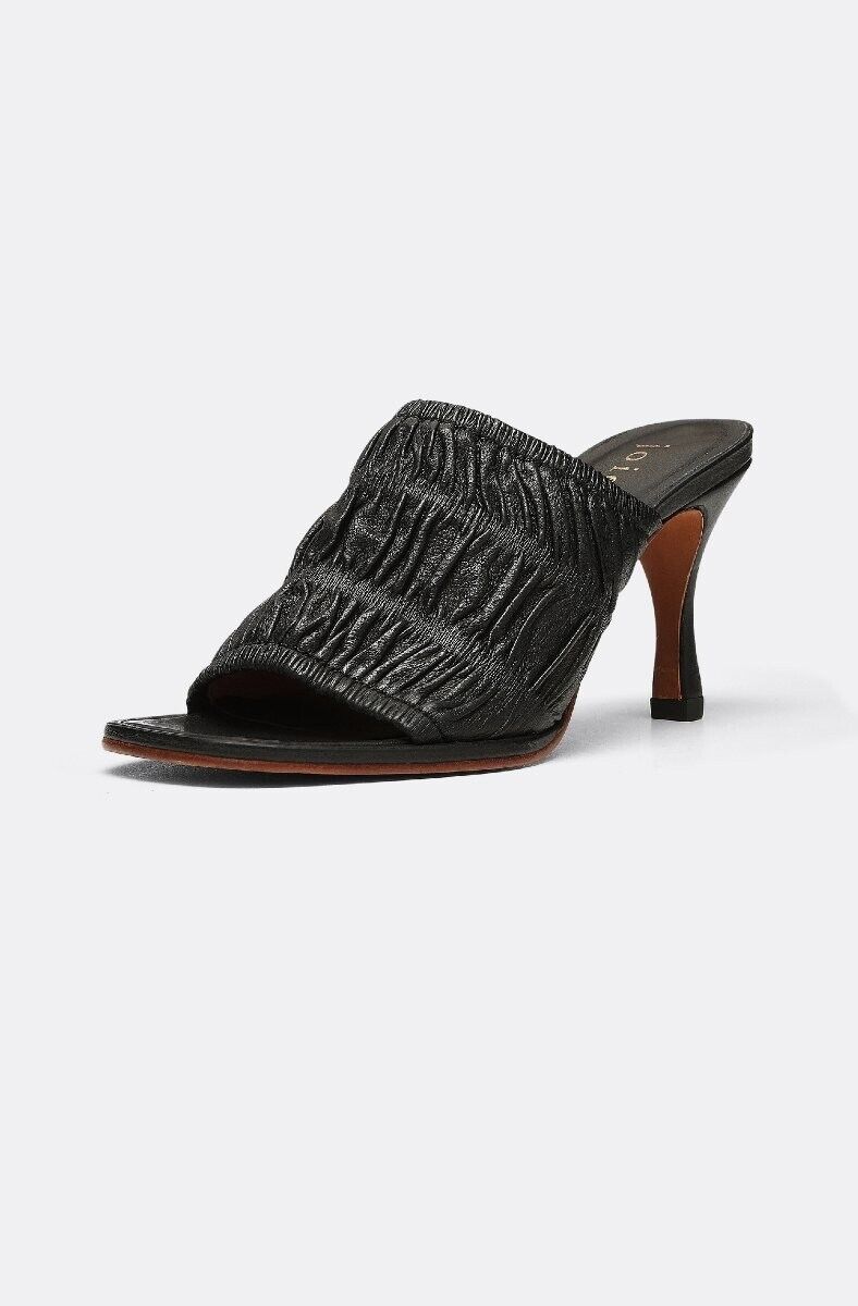 Женские мюли Joie Lisa Lisa08-Blk US 7.5 Черные плиссированные кожаные на высоком каблуке FZP005 (Черный,7.5) — фото 3
