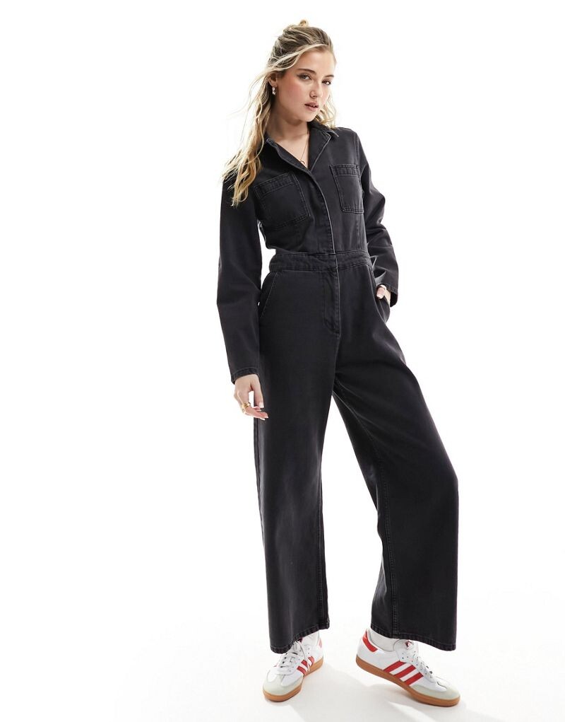 

Джинсовый широкий комбинезон черного цвета ASOS DESIGN