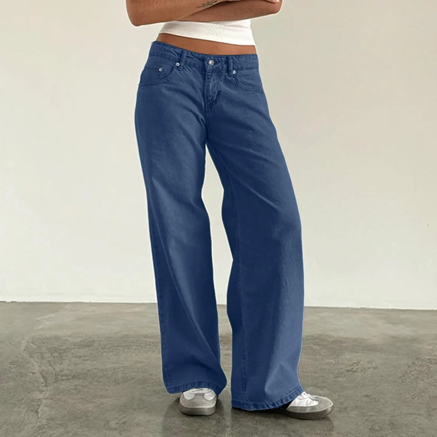 Джинсы Low Rise для женщин, Straight Leg, Baggy Wide Leg, Y2k, Loose Fit, Casual, Comfy, с карманами — фото 3