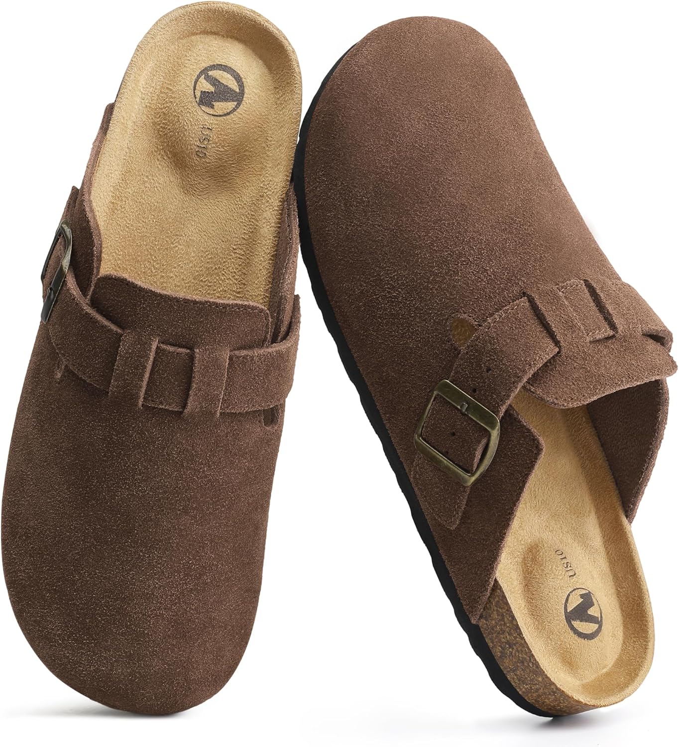 

Мужские замшевые сабо CareBey с пробковой стелькой и поддержкой свода стопы, удобные домашние тапочки на мягкой подошве, Mocha