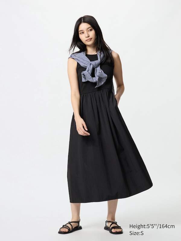 

Комбинированное платье без рукавов Uniqlo, черный