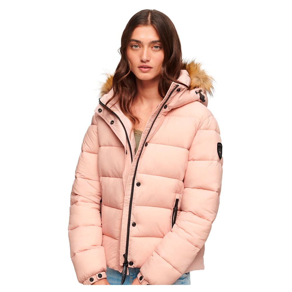 

Пуховик Superdry Faux Fur, розовый