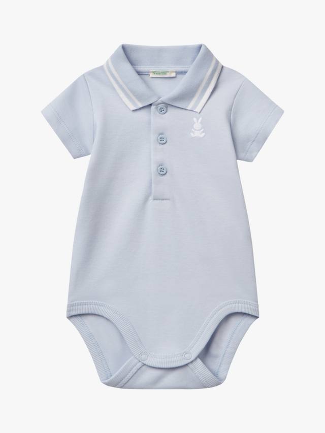 

Боди-поло с детским логотипом на шее Benetton, цвет Light Blue Powder
