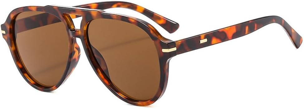 

Ретро-солнцезащитные очки-пилот с двойной перемычкой для женщин, модные градиентные очки с защитой от УФ-излучения UV400 для мужчин, трендовые солнцезащитные очки с заклепками WNCKSQ, Leopard Tea