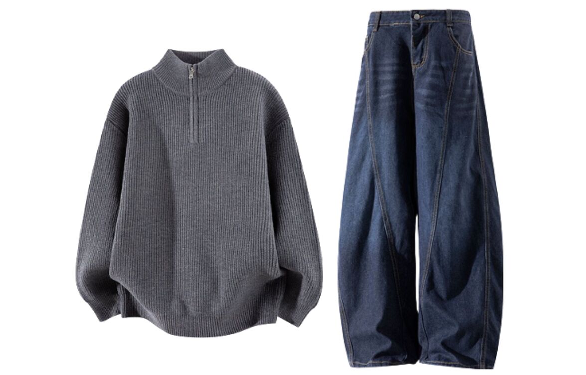 

Повседневная водолазка Unisex Casual Sportswear Moderate X1617, top серый+pants синий