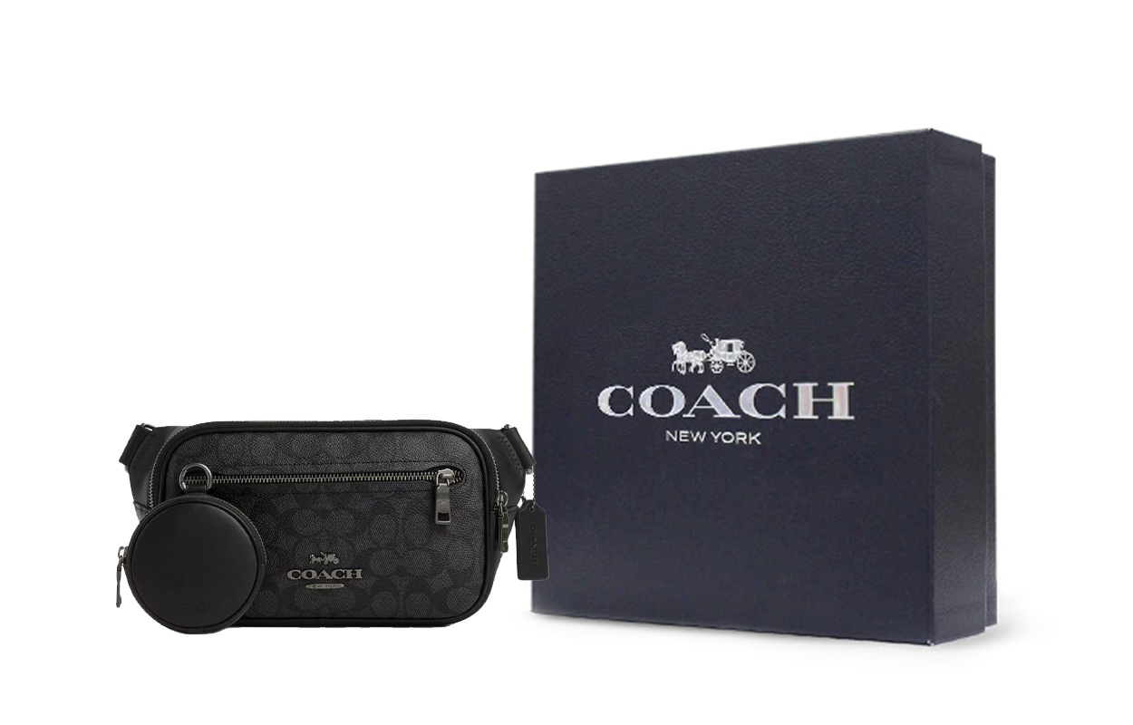 

COACH Кожаная поясная сумка большого размера мужская черная