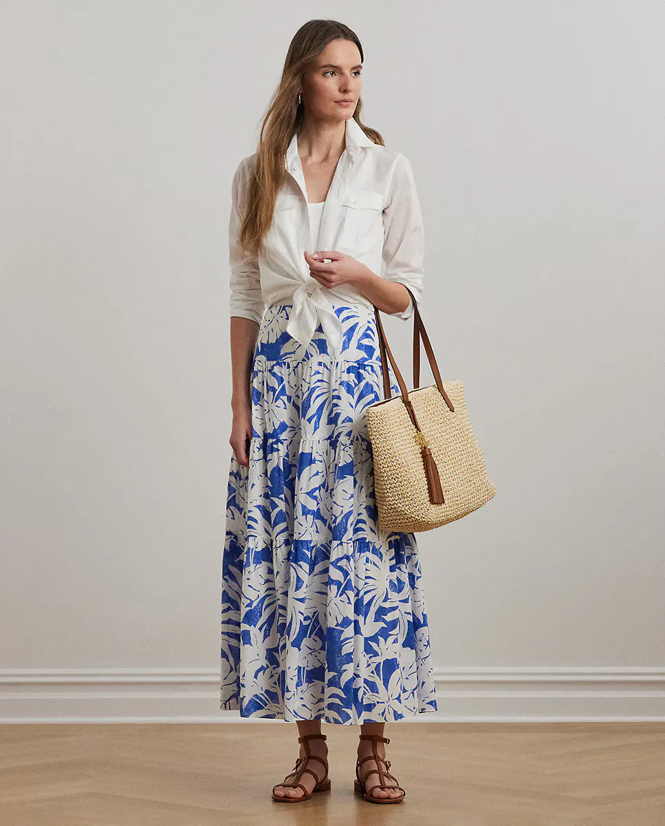 

Юбка из хлопка с оборками Lauren Ralph Lauren, синий
