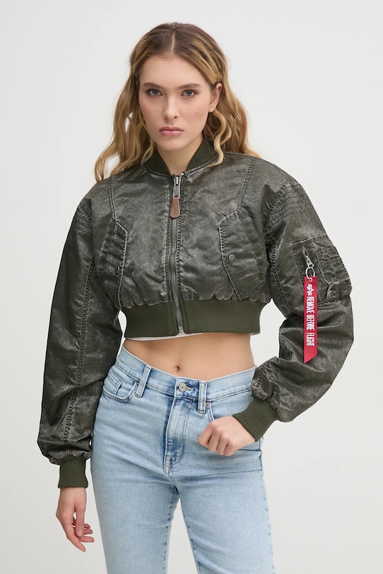 

Куртка-бомбер MA-1 укороченная винтажная женская Alpha Industries, зеленый