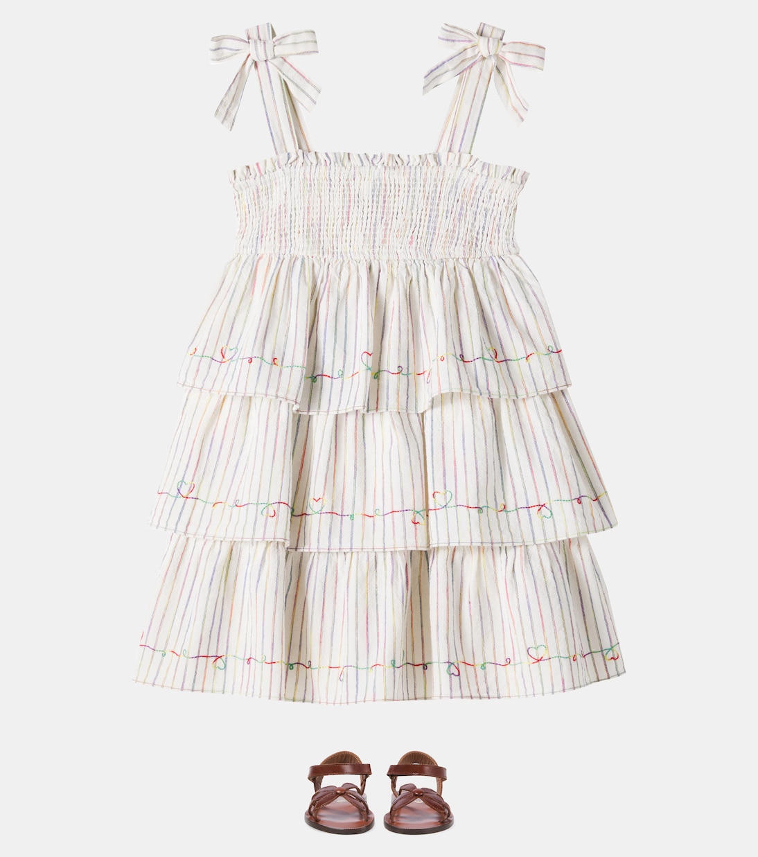 Платье из хлопка в полоску с присборенными деталями Rhiannon Zimmermann Kids, Rainbow Stripe — фото 2