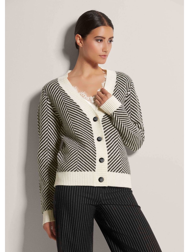 

MADELEINE Шерстяной кардиган с V-образным вырезом, черный/бежевый