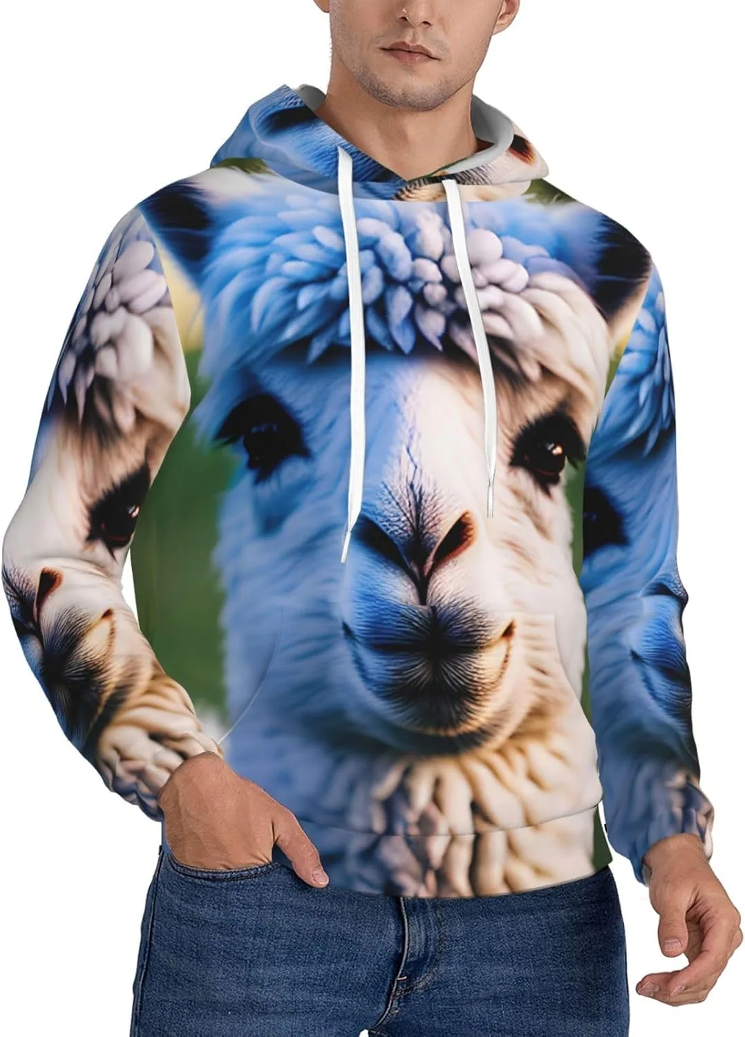 

Мужская флисовая толстовка с капюшоном, черная, с принтом ламы SamLng