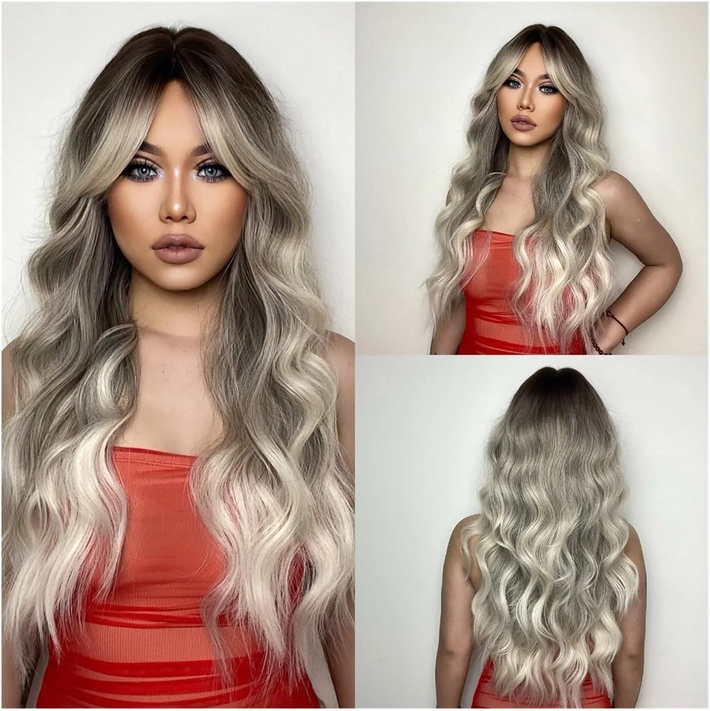 Женский парик Ombre Ash Brown Blonde, длинный волнистый Zattydv