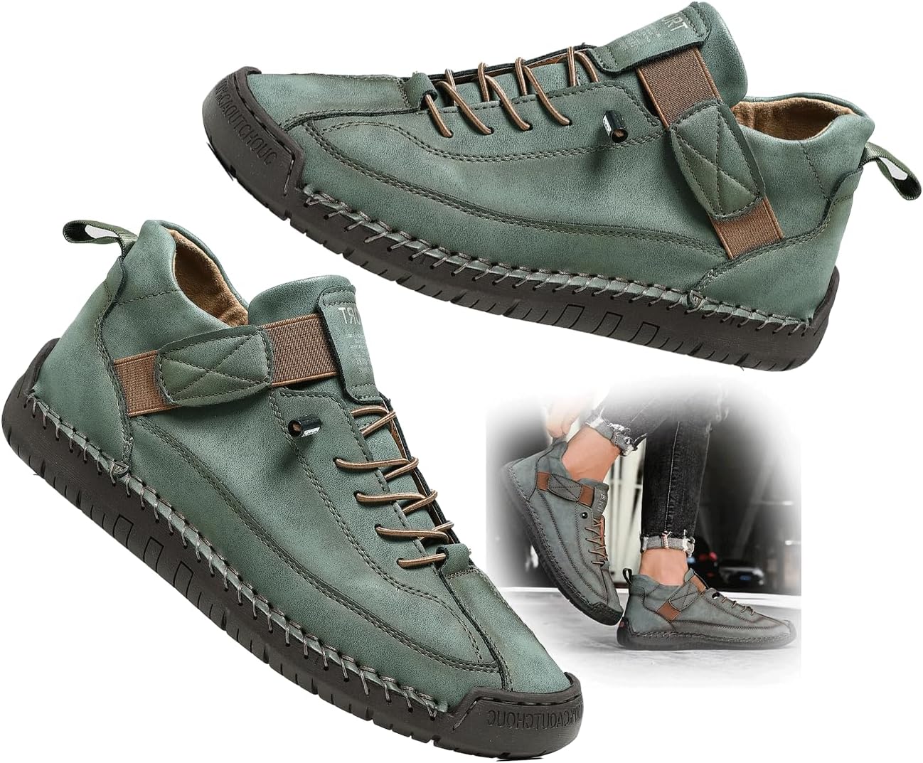 

Мужские лоферы без застежек для прогулок, дышащие и износостойкие для активного отдыха весной и осенью Generic, зеленый