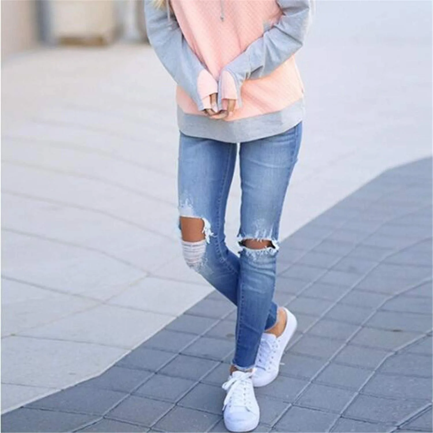 Andongnywell женские джинсы Boyfriend Distressed Slim Fit Ripped — фото 2