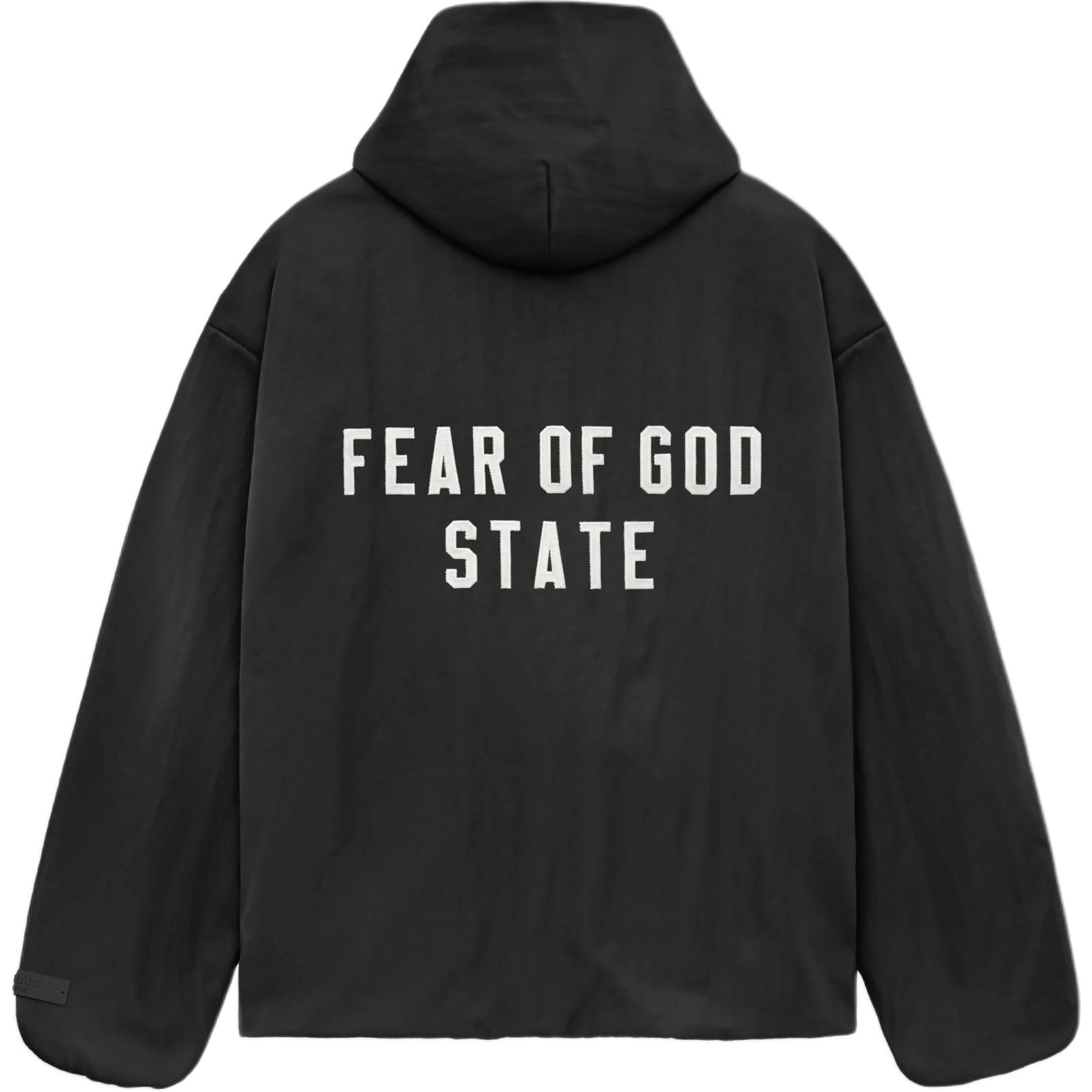 Fear Of God Essentials Текстурированная нейлоновая куртка с капюшоном, Meteorite Black/BLACK — фото 3