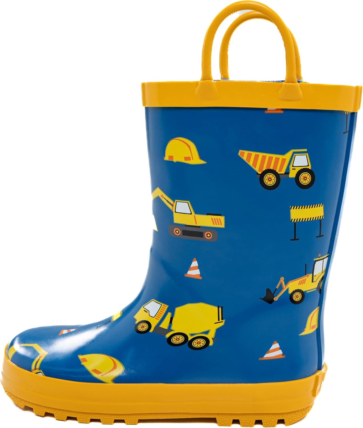 

Детские резиновые сапожки для дождя - водонепроницаемые сапожки для малышей для девочек и мальчиков с забавными рисунками и удобными ручками для надевания Hbxooxts, Blue-Vehicles