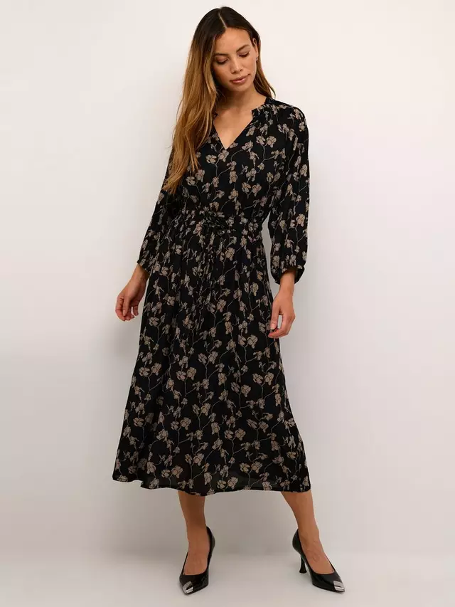 

Платье KAFFE Sigrid Ecovero V-Neck 3/4 Sleeve Midi, цвет black/sand