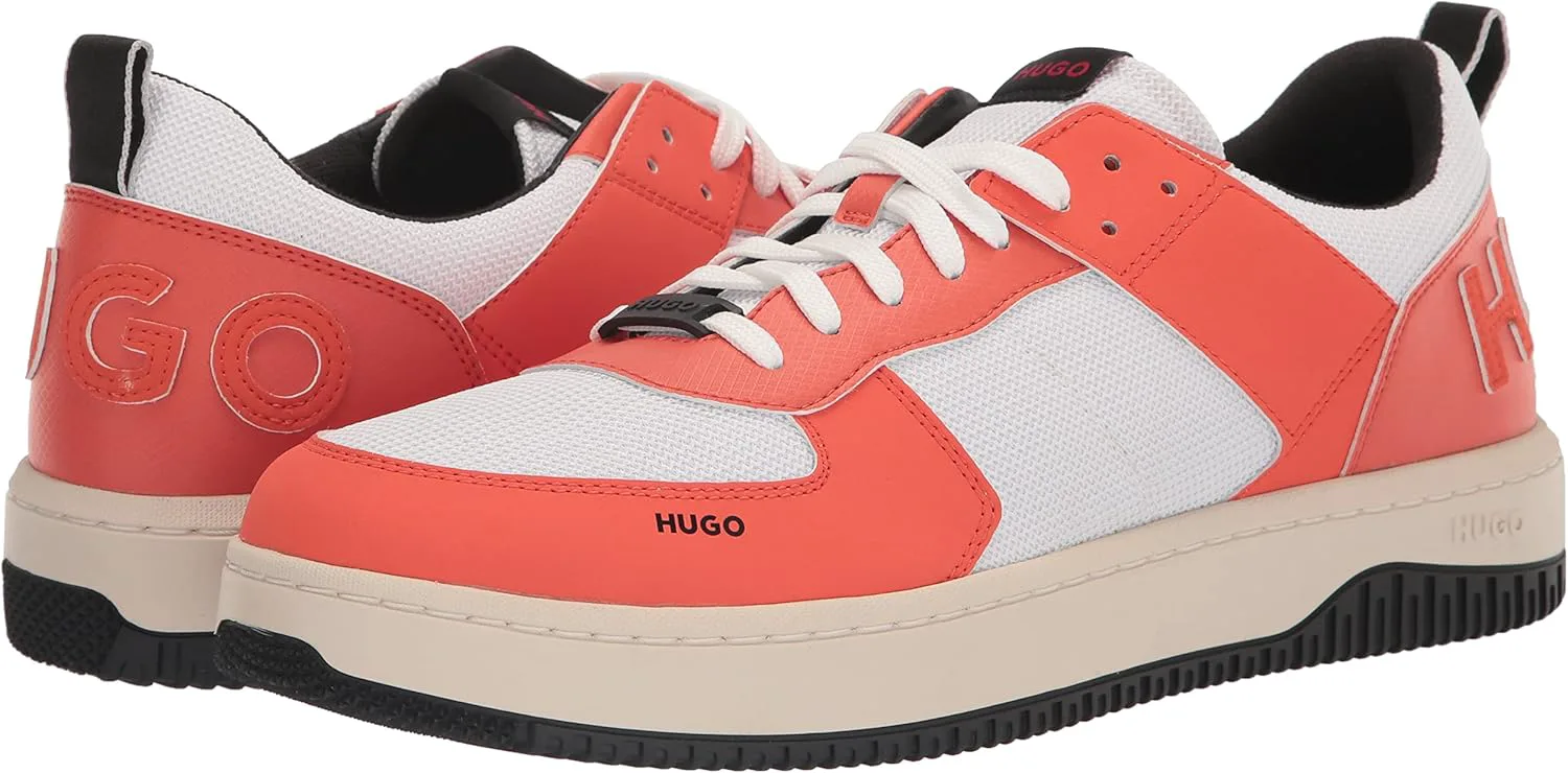 Кроссовки Hugo Mens Chunky из кожи с низким профилем, оранжевый/ярко-белый — фото 3