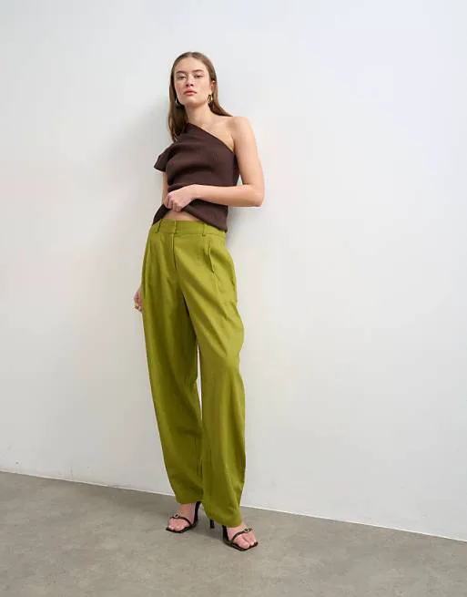 

Зеленые льняные брюки-бочонки Topshop