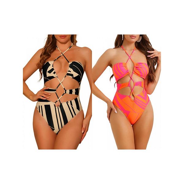 

Женский купальник-бикини с принтом и вырезом 2 шт Inspire Chic, Rose Red Khaki