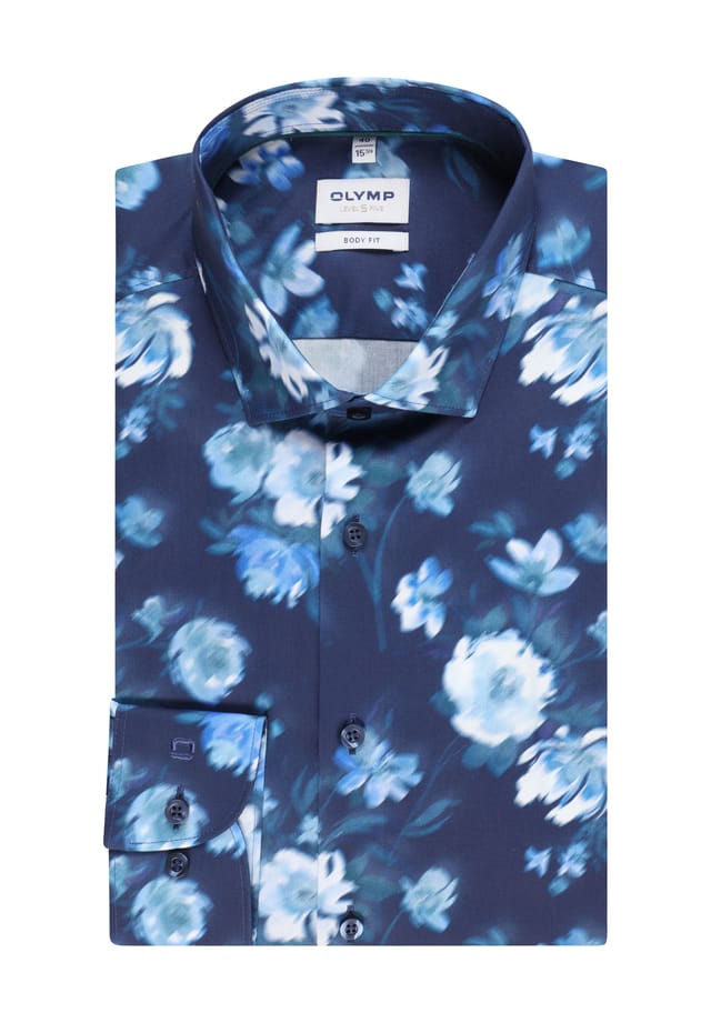 

Рубашка для отдыха Level 5 облегающая с длинным рукавом воротником Kent Olymp, синий