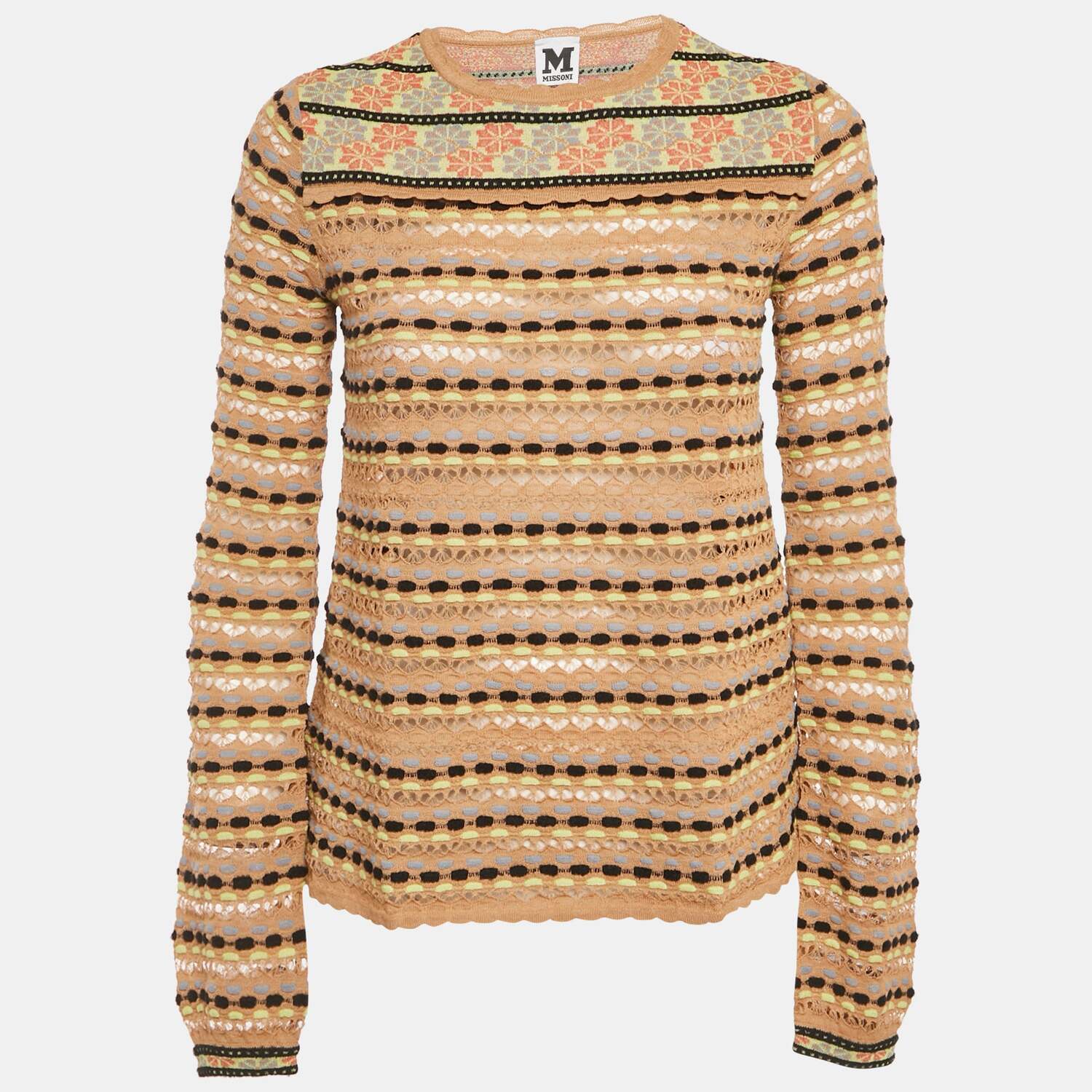 

M Missoni Трикотажный топ Missoni бежевого цвета с цветочным принтом, перфорированный, бежевый