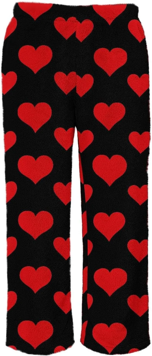 Generic Женские пижамные штаны Fuzzy Valentines с принтом в виде сердечек, широкие, меховые, фланелевые — фото 2