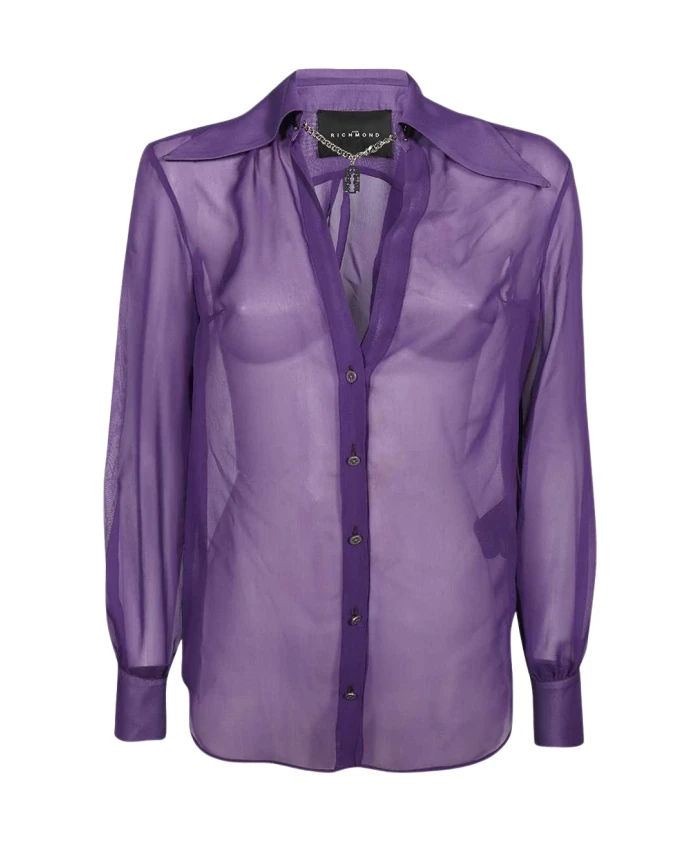 

Шелковая рубашка с длинными рукавами и закругленным низом. John Richmond, фиолетовый