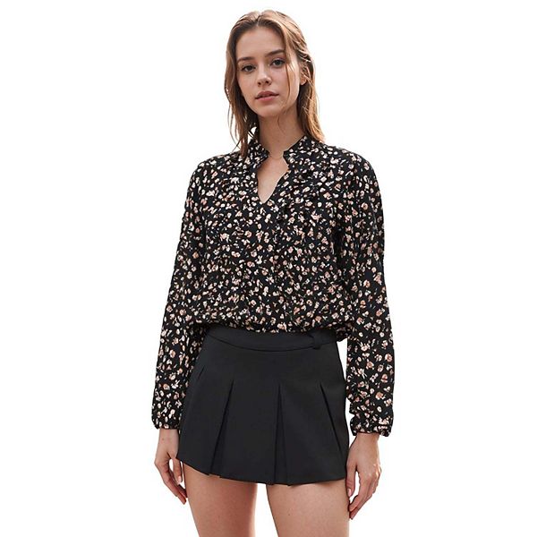 

Блузка с длинным рукавом, принтом и рюшами Pleione