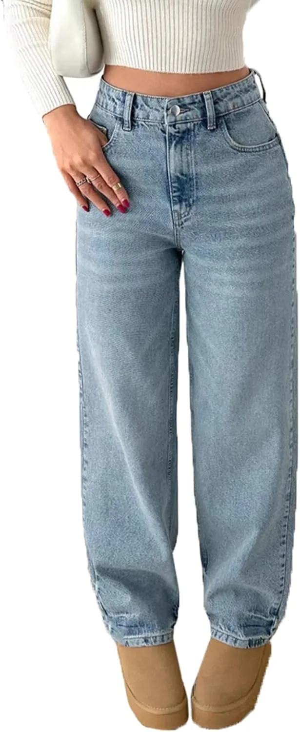 

Джинсы для женщин Casual Washed Distressed Baggy Mid-Rise Straight-Leg cffvdiz