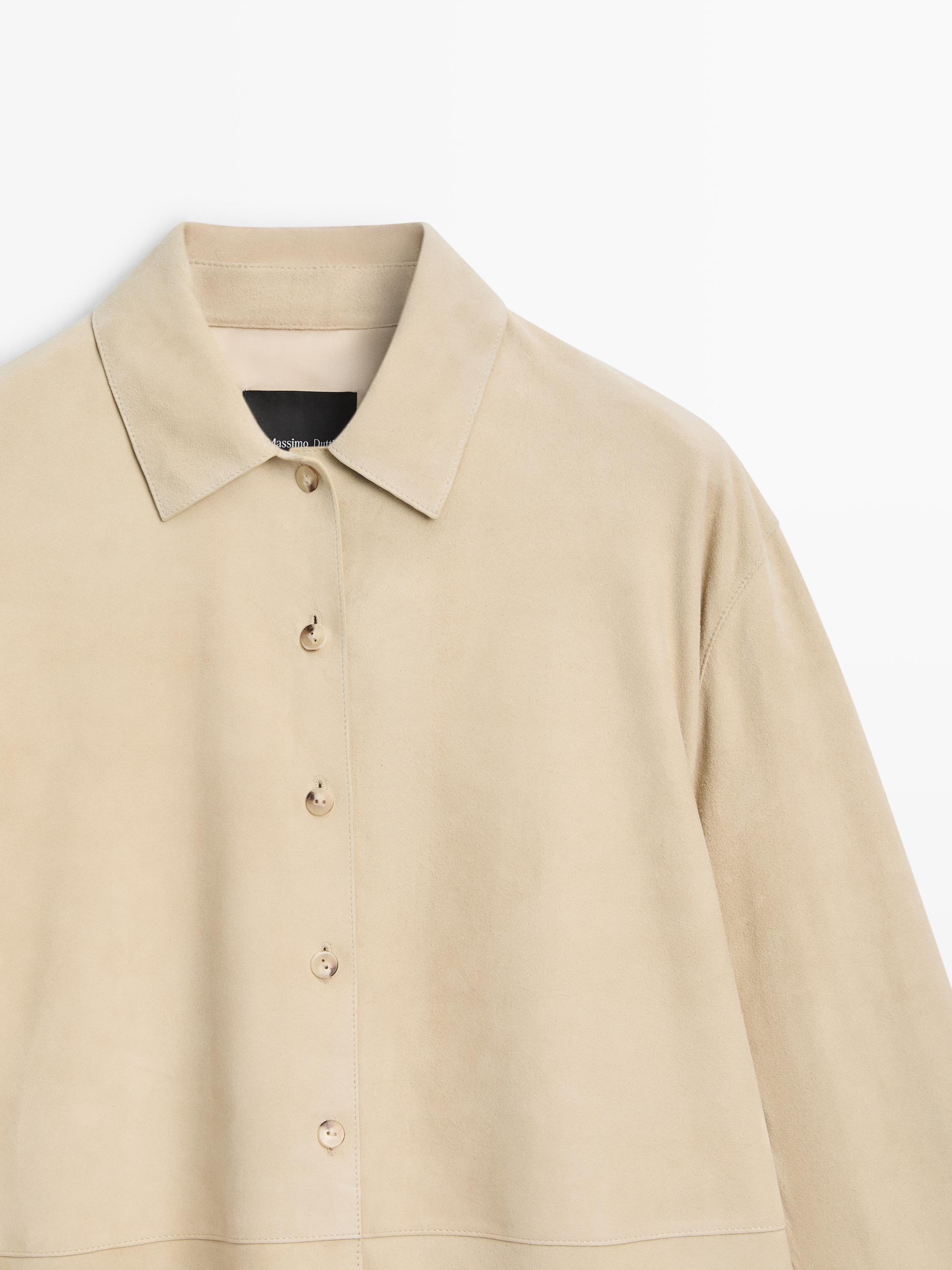 Замшевая кожаная рубашка Massimo Dutti, sand — фото 4