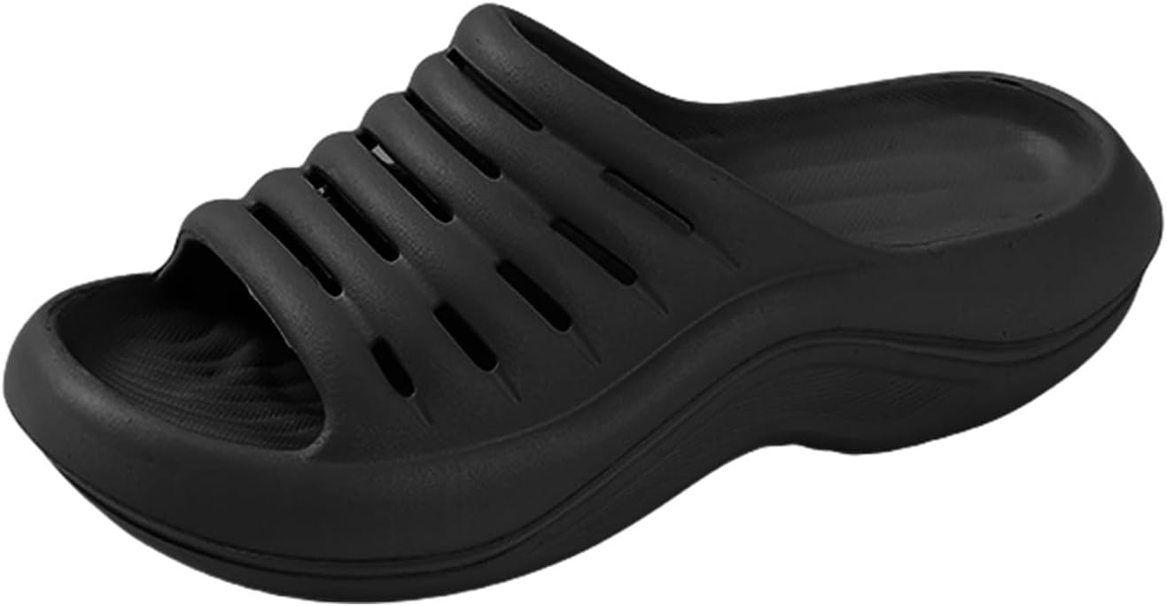 

Женские шлепанцы для восстановления с удобной поддержкой при плантарном фасциите, мягкие спортивные сандалии для комфорта на весь день, с открытым носком, на вырезной платформе, летние повседневные пляжные тапочки Kvotuu, черный